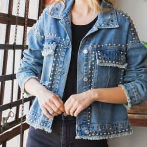 Denim Studded Jacket. Sz S. NWT